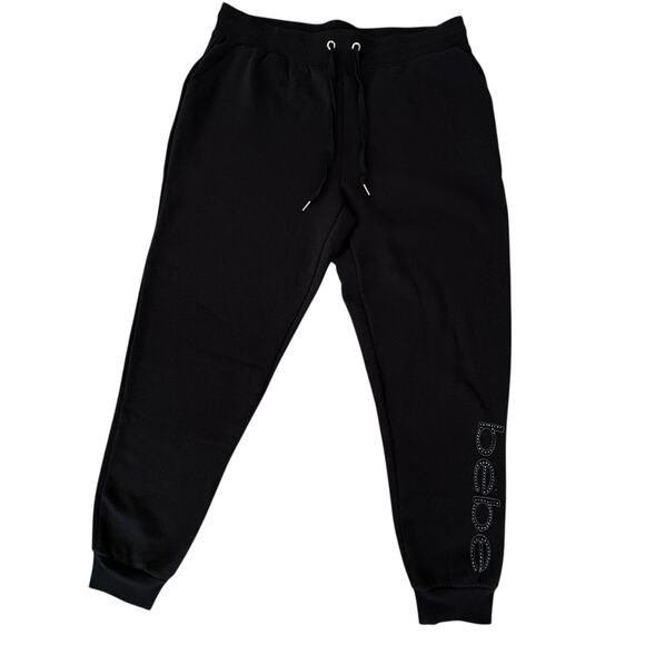 Bebe Sport Joggers Pants XL Black Rhinestone Logo Sweatpants Y2K Glam Athleisure - Picture 1 of 5